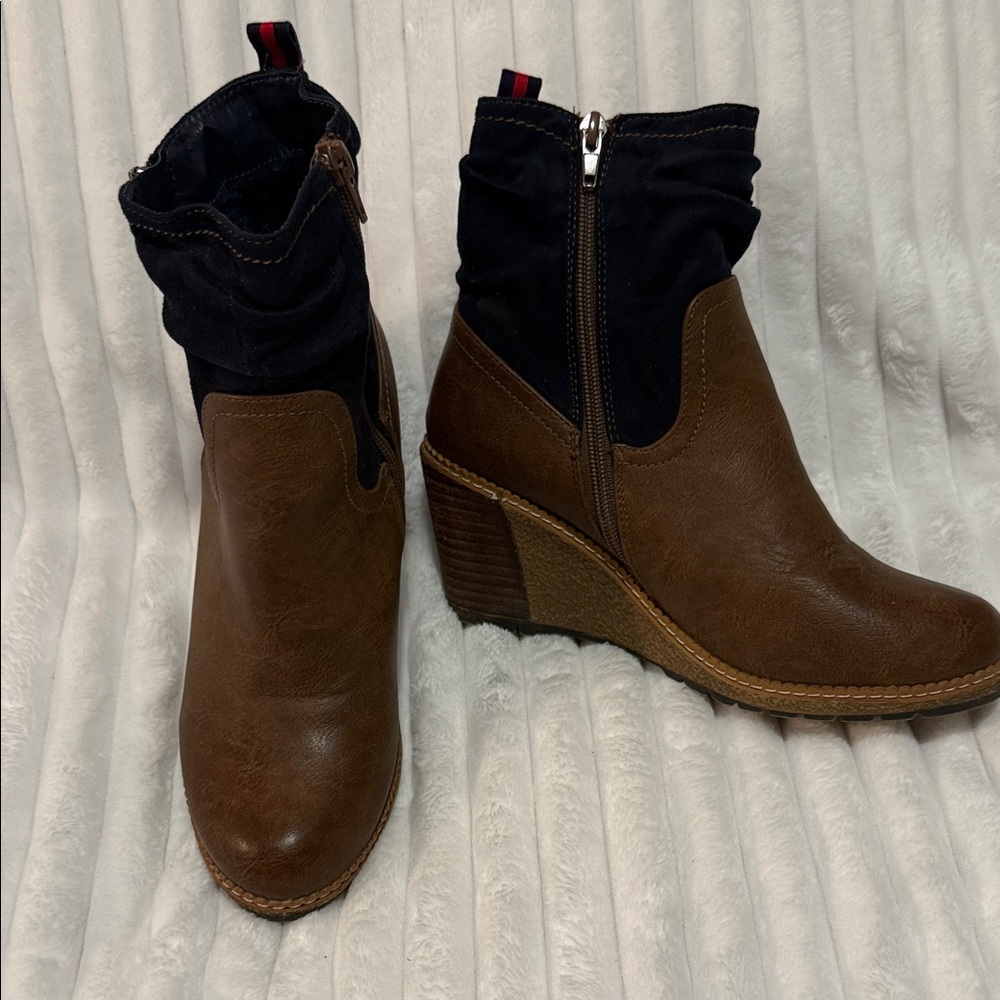 Elegant Brown and Black Wedge Heel  Boots